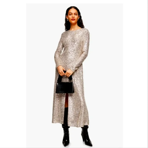 topshop sequin slip dress Topshop sequin maxi slip dress in steel gray
